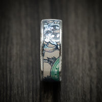 Damascus Steel Men's Ring with Kings Wild Project Legal Tender Playing Card Inlay Custom Made Band