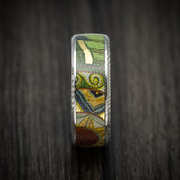Damascus Steel Men's Ring with Kings Wild Project Robin Hood Playing Card Inlay Custom Made Band