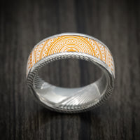 Damascus Steel Men's Ring with Kings Wild Project Copper Invocation Playing Card Inlay Custom Made Band