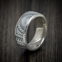 Damascus Steel Men's Ring with Kings Wild Project Platinum Invocation Playing Card Inlay Custom Made Band