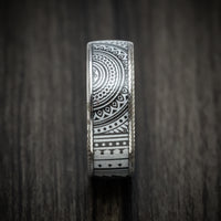 Damascus Steel Men's Ring with Kings Wild Project Platinum Invocation Playing Card Inlay Custom Made Band