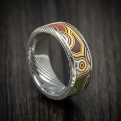 Damascus Steel Men's Ring with Kings Wild Project Gold Maduro Playing Card Inlay Custom Made Band