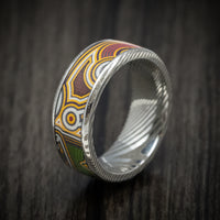 Damascus Steel Men's Ring with Kings Wild Project Gold Maduro Playing Card Inlay Custom Made Band