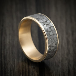 14K Gold And Tantalum Basketweave Texture Men's Ring