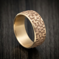 14K Gold Basketweave Texture Men's Ring