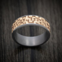 Tantalum Men's Ring With 14K Gold Basketweave Texture Inlay