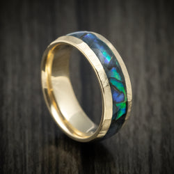 14K Gold Men's Ring with Abalone Inlay Custom Made Band