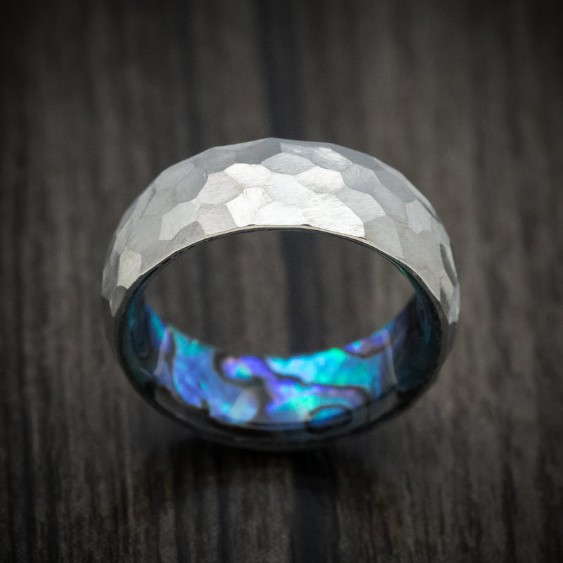 Titanium Men's Ring with Abalone Sleeve Custom Made Band