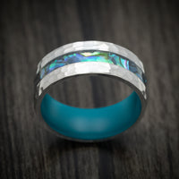 Titanium Men's Ring with Abalone Inlay and Cerakote Sleeve Custom Made Band