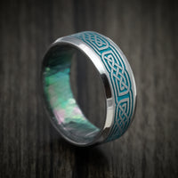 Tantalum Men's Ring with Celtic Knot Cerakote Inlay and Black Mother of Pearl Sleeve Custom Made Band