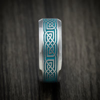 Tantalum Men's Ring with Celtic Knot Cerakote Inlay and Black Mother of Pearl Sleeve Custom Made Band