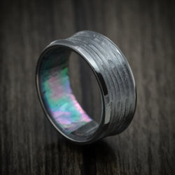 Black Zirconium Men's Ring with Black Mother of Pearl Sleeve Custom Made Band
