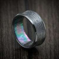 Black Titanium Men's Ring with Black Mother of Pearl Sleeve Custom Made Band