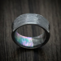Black Titanium Men's Ring with Black Mother of Pearl Sleeve Custom Made Band