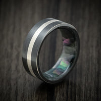 Black Zirconium Men's Ring with Silver Inlay and Black Mother of Pearl Sleeve Custom Made Band