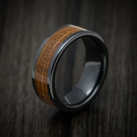 Black Ceramic and Whiskey Barrel Wood Inlay Custom Men's Ring