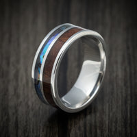 Cobalt Chrome Men's Ring with Koa Wood and Abalone Inlays Custom Made Band