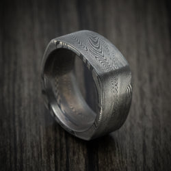 Square Shape Tightweave Damascus Steel Men's Ring Custom Made Band