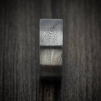 Square Shape Tightweave Damascus Steel Men's Ring Custom Made Band