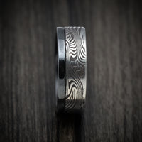 Black Zirconium and Sunset Kuro Damascus Steel Men's Ring Custom Made Band