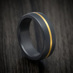 Elysium Black Diamond And 24K Yellow Gold Men's Ring Custom Made Band with Matte Finish