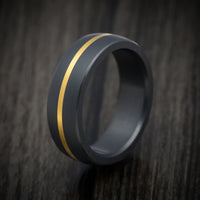 Elysium Black Diamond And 24K Yellow Gold Men's Ring Custom Made Band with Matte Finish