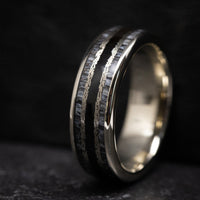14K Gold Men's Ring with Elk Antler and Gold Flake Inlays Custom Made Band