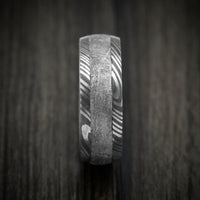Damascus Steel Men's Ring with Gibeon Meteorite Inlay and Titanium Sleeve Custom Made Band