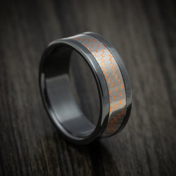 Black Zirconium And Superconductor Men's Ring Custom Made Titanium-Niobium And Copper Band