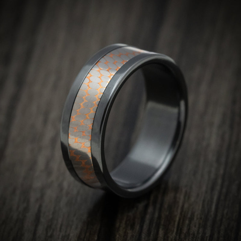 Black Titanium And Superconductor Men's Ring Custom Made Titanium-Niobium And Copper Band