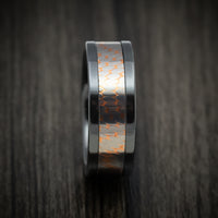 Black Zirconium And Superconductor Men's Ring Custom Made Titanium-Niobium And Copper Band