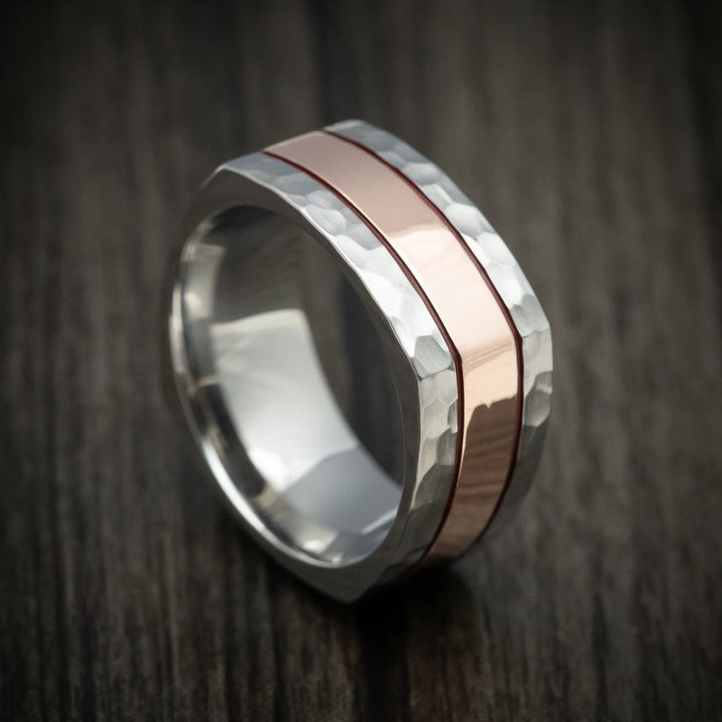 Titanium Square Men's Ring with 14K Gold Inlay and Cerakote Accent Custom Made Band