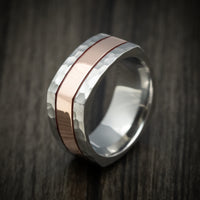 Titanium Square Men's Ring with 14K Gold Inlay and Cerakote Accent Custom Made Band