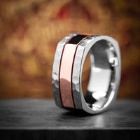 Titanium Square Men's Ring with 14K Gold Inlay and Cerakote Accent Custom Made Band