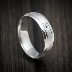 14K White Gold Men's Ring with Diamonds Custom Made Wedding Band