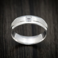 14K White Gold Men's Ring with Diamonds Custom Made Wedding Band