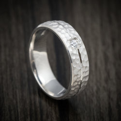 14K White Gold Men's Ring with Diamond Custom Made Wedding Band