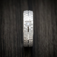 14K White Gold Men's Ring with Diamond Custom Made Wedding Band