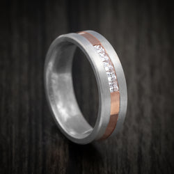 14K Two-Tone Rose and White Gold Men's Ring with Diamonds Custom Wedding Band