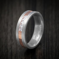 14K Two-Tone Rose and White Gold Men's Ring with Diamonds Custom Wedding Band