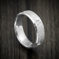 14K White Gold Men's Ring with Diamonds Custom Wedding Band