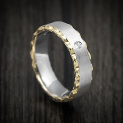 14K Two-Tone White and Yellow Gold Men's Ring with Diamond Custom Wedding Band