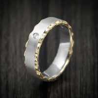 14K Two-Tone White and Yellow Gold Men's Ring with Diamond Custom Wedding Band