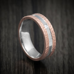 14K Two-Tone White and Rose Gold Men's Ring with Diamond Custom Wedding Band