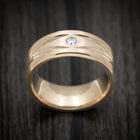 14K Yellow Gold Men's Ring with Diamond Custom Wedding Band