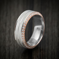 14K Two-Tone Rose and White Gold Men's Ring with Eternity Diamonds Beveled Edges
