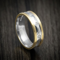 14K Two-Tone Yellow and White Gold Men's Ring Custom Diamond Wedding Band