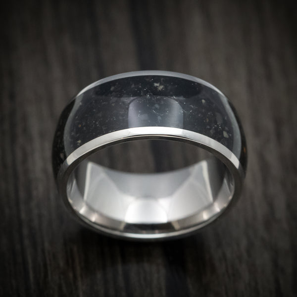 Titanium and Onyx Men's Ring Custom Made Stone Inlay Band REVOLUTION