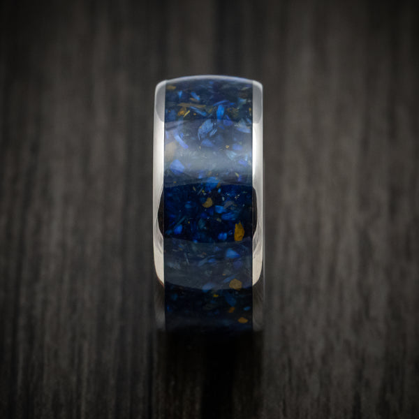 Titanium and Blue Tiger's Eye Men's Ring Custom Made Stone Inlay