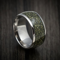 Titanium and Pyrite Men's Ring Custom Made Stone Inlay Band